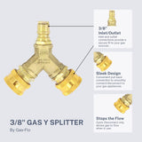 GAS-FLO, Gas Quick Disconnect 3/8 Y Splitter, CSA Certified for Propane and Natural Gas
